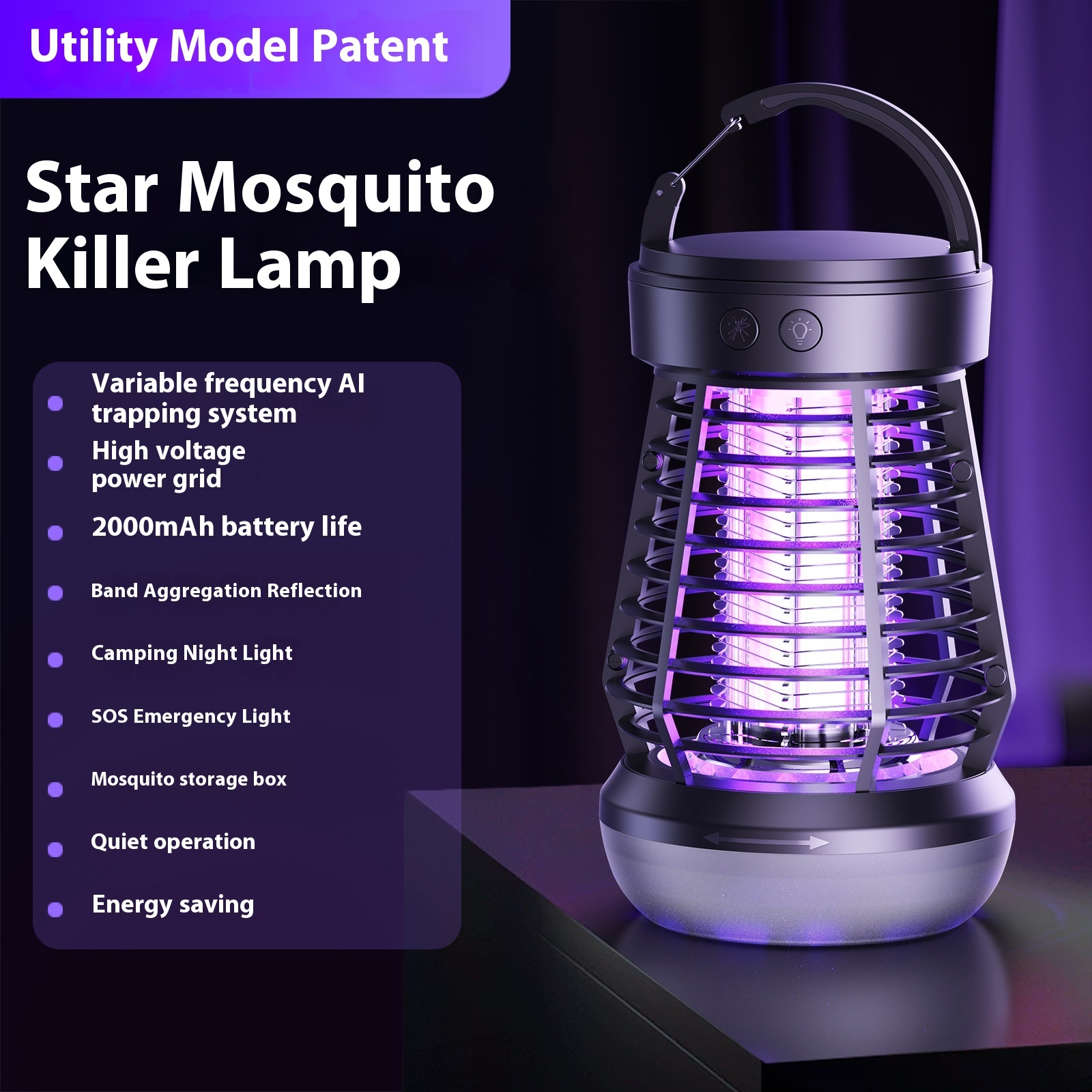 2in1 Mosquito Killer Lamp Electric Fly Catcher USB Rechargeable Electric Mosquito Swatter Electric Fly Trap With Night Light S0S Emergency Light Mosquito Killer Terrace Camping - Image 6