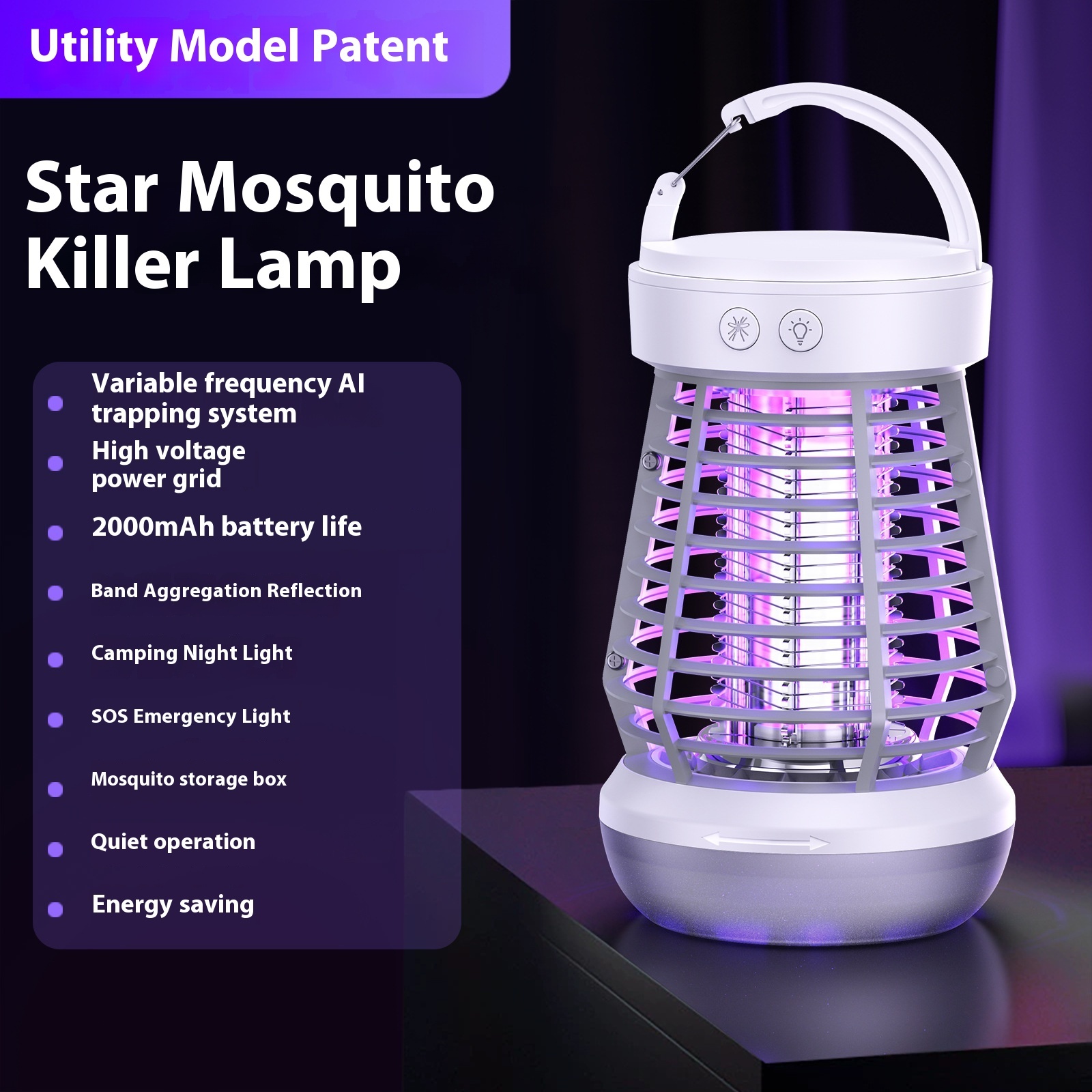 2in1 Mosquito Killer Lamp Electric Fly Catcher USB Rechargeable Electric Mosquito Swatter Electric Fly Trap With Night Light S0S Emergency Light Mosquito Killer Terrace Camping - Image 4