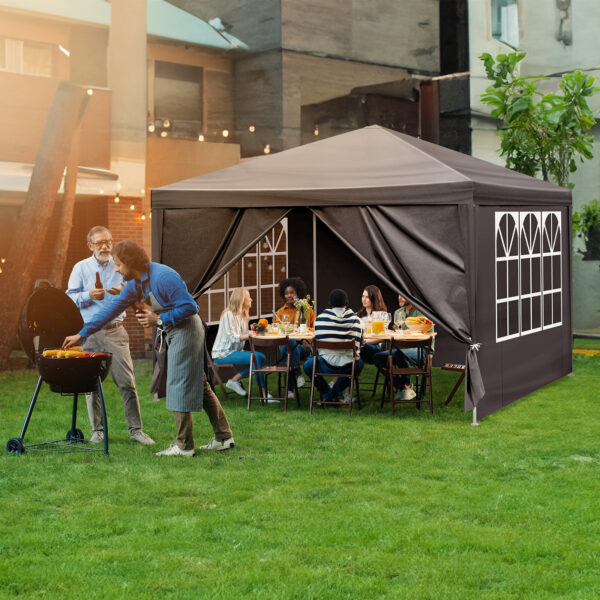 10x10ft Black, 4 Sides Pergola, PE Cloth, Sprayed Iron Pipe, Spiral Pipe - Image 9